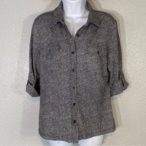 J. McLaughlin Black & White Print Button Down Blouse – Size M